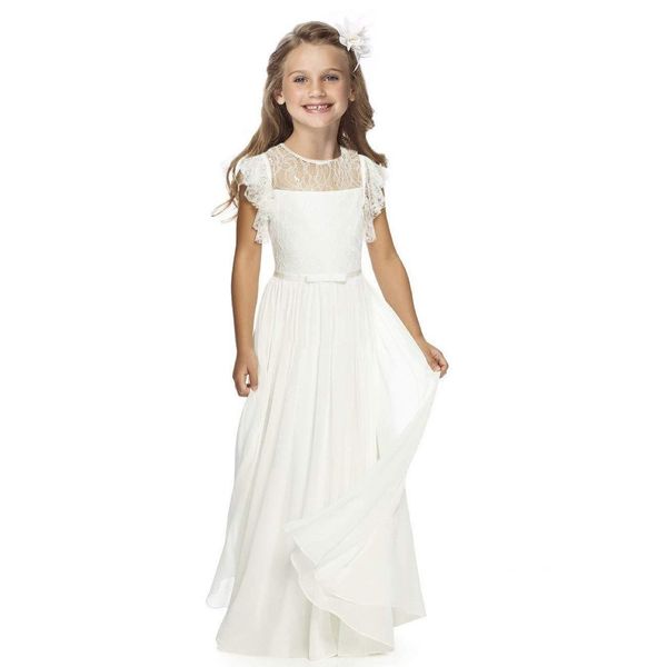 Flower Kids Wedding Abiti in pizzo bianco per bambina Abito lungo Prima Comunione Battesimo Abiti da cerimonia Abito da sera carino