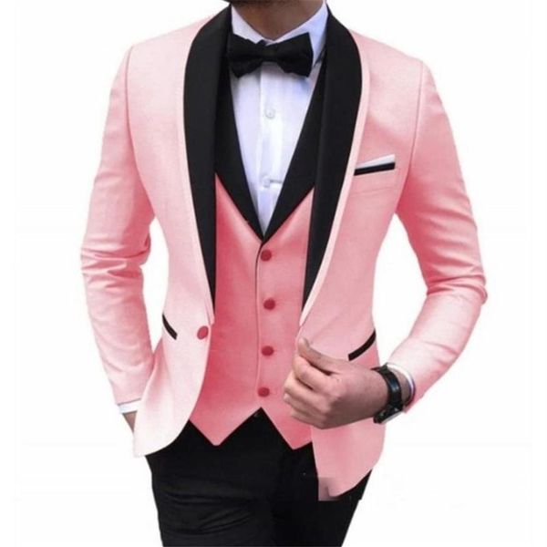 Ternos Masculinos Blazers Mais Recentes Casacos Calças Designs Moda Rosa Homens Slim Fit Noivo Smoking 3 Peças Custom Made Casamento Baile Blazer S232J