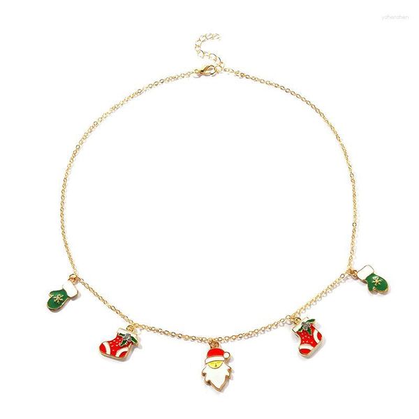 Collane con ciondolo 1pc Collana natalizia Guanto Calzino Babbo Natale Decor Collare per cartoni animati per accessori per gioielli da donna