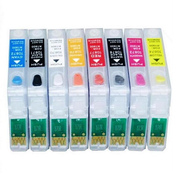 1 SET R1900 T0870 T087 Doldurulabilir Mürekkep Kartuşu Epson Stylus PO R1900 Yazıcı T0870 - T0879280F