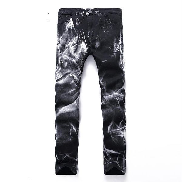 Gersri Men Jeans Patchwork ретро штаны Lion Patter