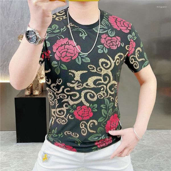 T-shirt da uomo Streetwear T-shirt manica tonda Camisetas Hombre Maglietta da uomo corta Maglietta da uomo con stampa floreale estiva Homme