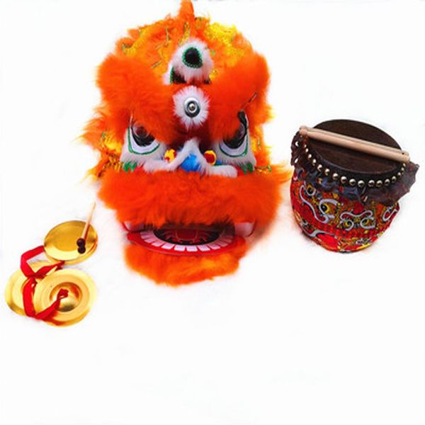 Clássico Kid Lion Dance gongo Drum Mascot Costume 5-10age 14inch Cartoon Props Sub Play Desfile Outfit Dress Sport Party Traditional 277B