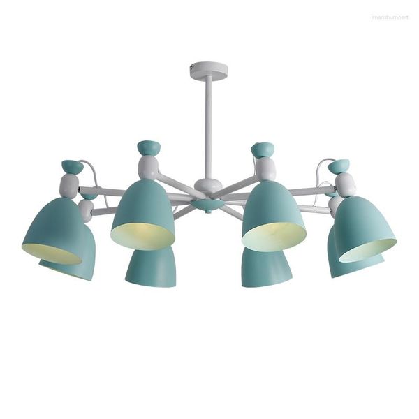 Lampade a sospensione Lampadario minimalista in metallo E27 Led Lampadari testa universale colore grigio verde per cucina Soggiorno Camera da letto Studio