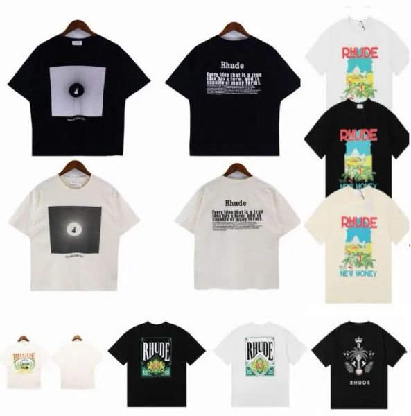 2023 Rhude T Shirt Tasarımcı Erkek Kadın Erkek Tshirts Giyim Grafik Tees Desen Üstler Yaz Kısa Kollu Tshirt Hip Hop Mektupları Graffiti Baskı Gevşek Gömlekler Nedensel