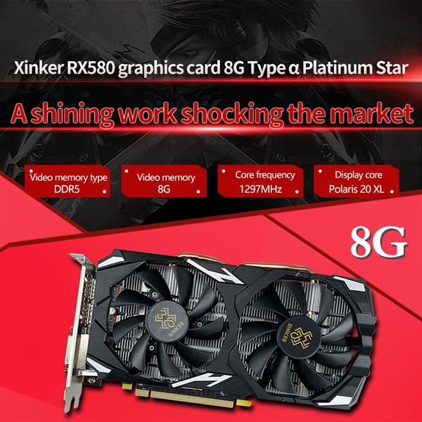 Xinker RX580 8G Grafik Kart Tip Platinum Star DDR5 Büyük Video Bellek Yüksek Çekirdek Frekans Madencilik Madencilik Ligi Legends Hi304K