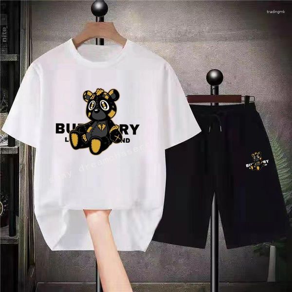 Männer Trainingsanzüge Bär Baumwolle Frauen Anime T-Shirt Sets Luxus Shorts Anzüge Männer Übergroße Sommer Mode Trainingsanzug Paar Streetwear Kurze