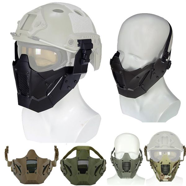 Maschera in rete metallica per esterni con fascia per la testa Airsoft Shooting Face Protection Gear Tactical Fast Helmet Wing Rail Side Rail Mount N279b