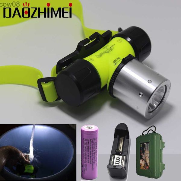 Faróis 18650 à prova d'água D Diving Head Light XML T6 Head Lamp Diving Headlight Lantern Para Natação Head Camping Faróis ao ar livre HKD230719