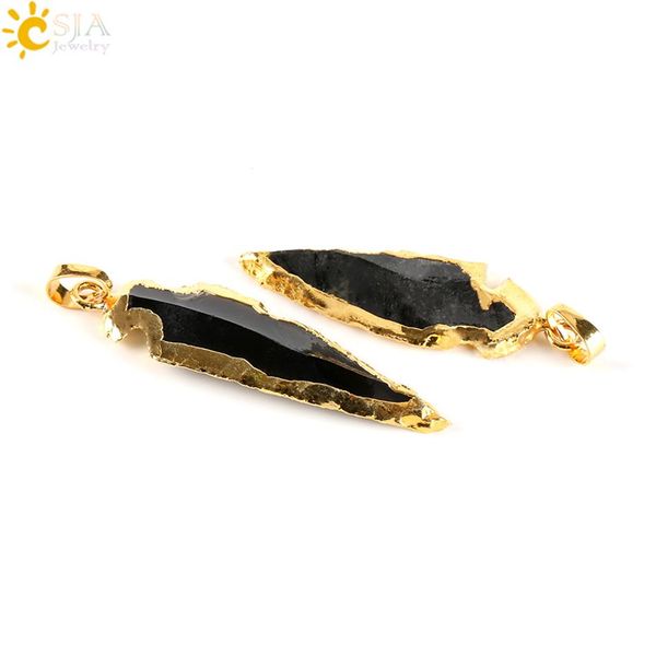 CSJA Placcato in oro rame naturale nero agata indiana punta di freccia ciondolo collana pietra Reiki compleanno regalo di Natale quotidiano Jewe282B