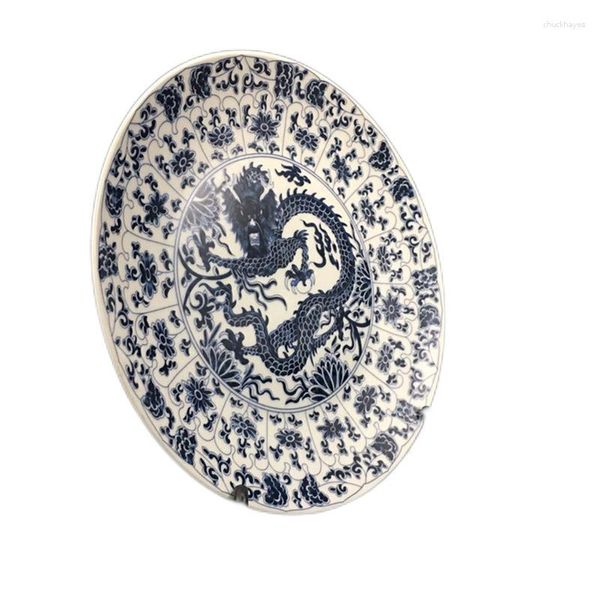 Piatti Ornamenti in ceramica Jingdezhen Drago Bule in stile cinese e piatto da appendere bianco Decorazione per la casa