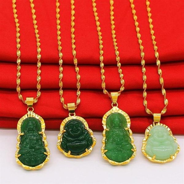 Подвесные ожерелья Буддийский ожерелье Гуанейн в китайском стиле зеленое белое орнамент Maitreya Buddha Amulet Jewelry2531