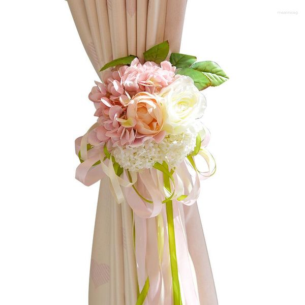 Flores decorativas estilo europeu artificial hortênsia rosa simulação cortina de flor clipe para decoração de arco de casamento suprimentos de decoração para casa