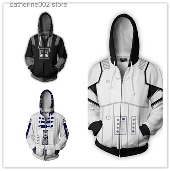 Erkek Hoodies Sweatshirts Film Cosplay 3D Baskı Hoodies Shadow Stormtrooper Sweatshirt Yetişkin UNISEX Ölüm Trooper Fermuar Kapüşonlu Ceket T230719