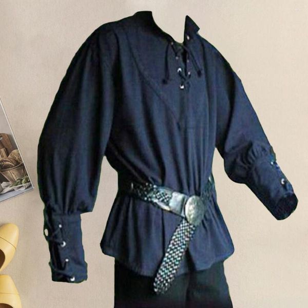 Herrenhemden Großhandel Mittelalterliche Renaissance Langarmhemd Bandage Tops Halloween Vermieter Ritter Vintage Kostüm Bluse