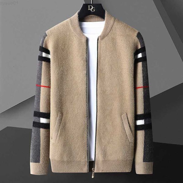 Suéter dos homens Inglaterra estilo bolso homens jaqueta com zíper cardigan marca de moda outono inverno designer cardigan plus size emendado cor jaqueta de malha l2403