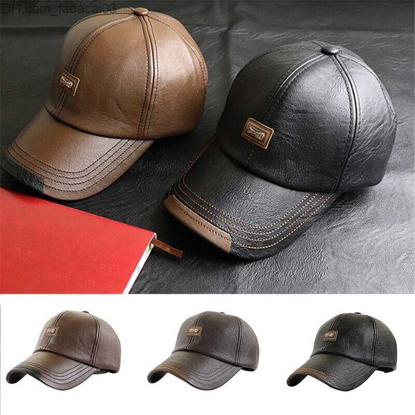 Top Caps Erkek Beyzbol Kapağı Deri Dış Kapak Şık ve Günlük Ayarlanabilir Kış Sıcak Kapağı Z230719