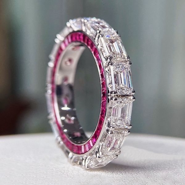 Alianças de casamento Lovers Ruby Diamond Ring 100 reais 925 prata esterlina Banda de festa para mulheres, homens, noivado, joias, presente 230718