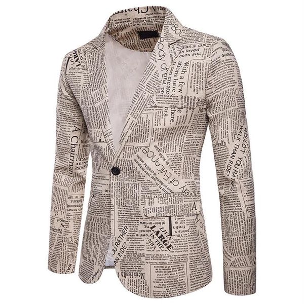 Männer Slim Fit Zeitung Anzug Jacke Marke One Button Revers Anzug Blazer Männlichen Party Hochzeit Business Casual Kostüm ho305n