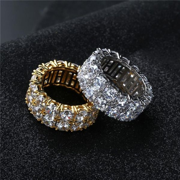 Hip Hop Iced Out Rings Micro Pave CZ Stone 9mm Tennis Band Ring Men Women Charm Jewelry Crystal Zircon Diamond Gold Silver Plated 248i