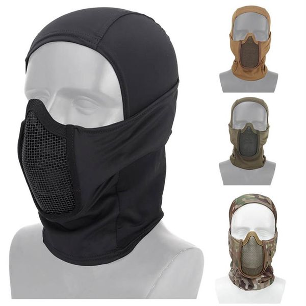 Outdoor Airsoft Taktische Maske Haube Schießen Gesichtsschutz Getriebe Metall Stahldrahtgeflecht Halbgesicht NO03-016256F