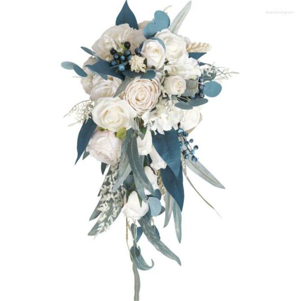 Fiori matrimonio Cascata Bouquet da sposa Decor Home Holiday Party Spose Orchidea artificiale Cascading Green White Peony