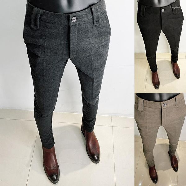 Abiti da uomo S Pantaloni da uomo Slim Fit 2023 Primavera Casual Lunghezza alla caviglia Streetwear Pantaloni da abito grigio nero di alta qualità