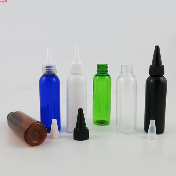 100 x 60ml Clear âmbar branco preto verde azul vazio garrafa de plástico de estimação com pp bica de bico 60cc