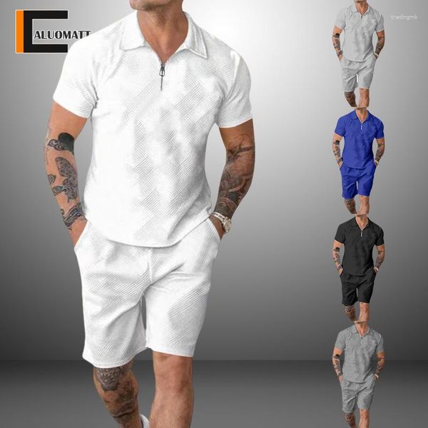 Tute da uomo Tuta estiva Polo Pantaloncini Set Casual Streetwear Cerniera Abbigliamento maschile Tuta 2 pezzi Moda Colletto rovesciato