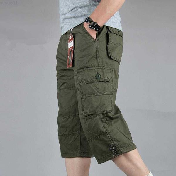 Herren-Shorts, Sommer, lässig, lange Länge, Cargo-Shorts, Baumwolle, mehrere Taschen, Baggy, Capri, heiße Reithose, taktische Militär-Armee, kurze Hose, L230719