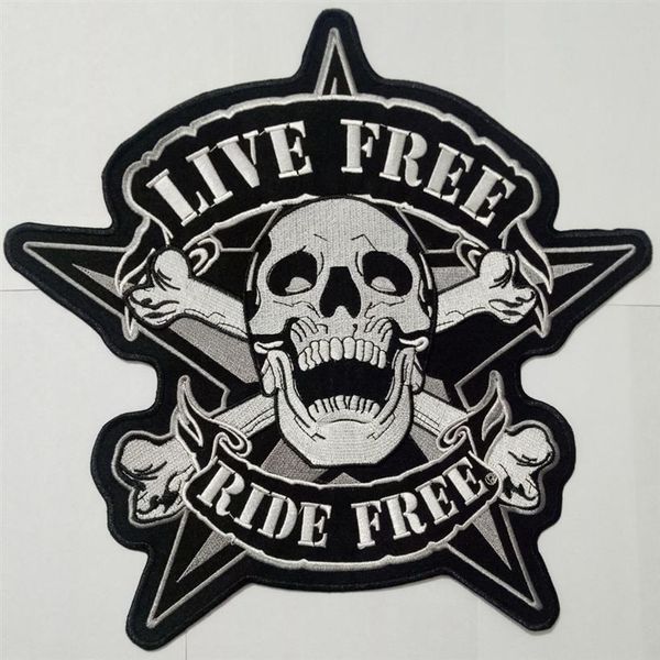 Большой вышивка Skull Live Patches Biker Motorcycles Значки для одежды для одежды для одежды для одежды для одежды на езде App259f