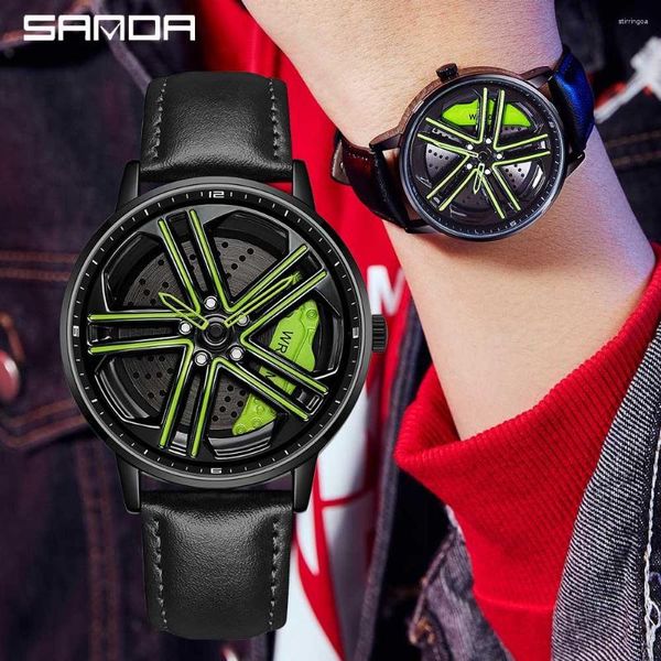 Orologi da polso Orologi da uomo Lusso 360 Quadrante rotante Cerchione per auto Orologio al quarzo casual in pelle Sport Orologio da polso impermeabile Relogio Masculino