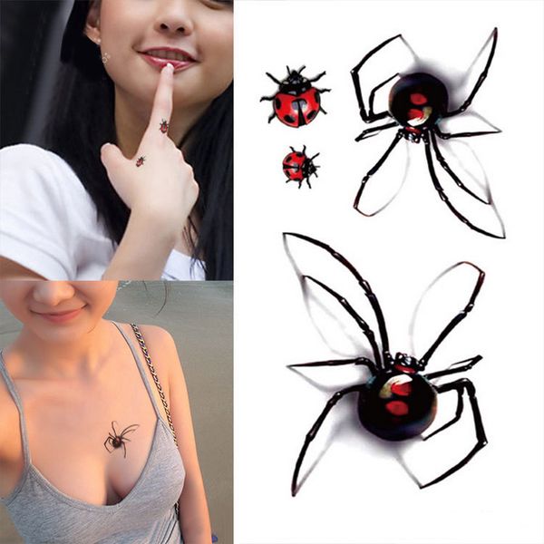 1 folha homem mulher sexy tatuagem temporária adesivos à prova d'água aranha falsa joaninha arte corporal tatuagens instantâneas adesivo DL