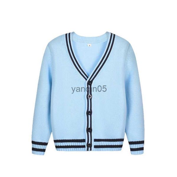 Pulôver New British Toddler Tricot Sweater Fashion Cotton Kids Sweater for Boys Teenage Blue Striped Cardigans Winter Clothes for Girls HKD230719