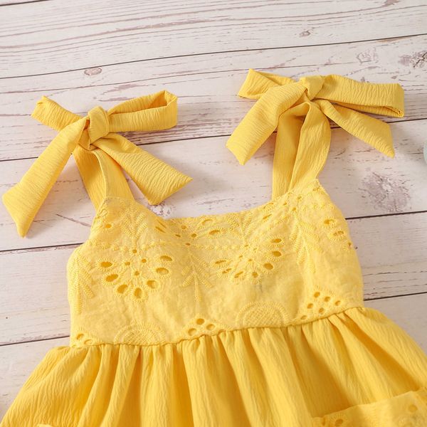 Vestidos da menina ma bebê 1-6y criança criança meninas vestido vintage oco para fora arco plissado vestidos de linha para meninas verão crianças roupas de férias