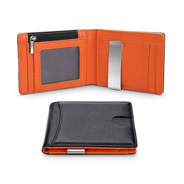 Portafogli Uomo RFID Blocking Fermasoldi Bi-fold Slim Minimalista Mini PU Uomo Portafoglio con portamonete e ID Window332Z