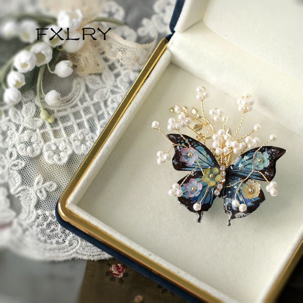 Pins Broschen FXLRY Original handgemachte Süßwasserperle Vintage Schmetterling Brosche Pin Dekoration Mantel Zubehör 230718