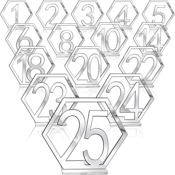 Party-Dekoration, 25 Stück, Sechseck-Dekor, geometrische Acryl-Out-Ständer für Hochzeit, mit Halter, Basis, Empfang, Veranstaltungsschilder, Tischnummer