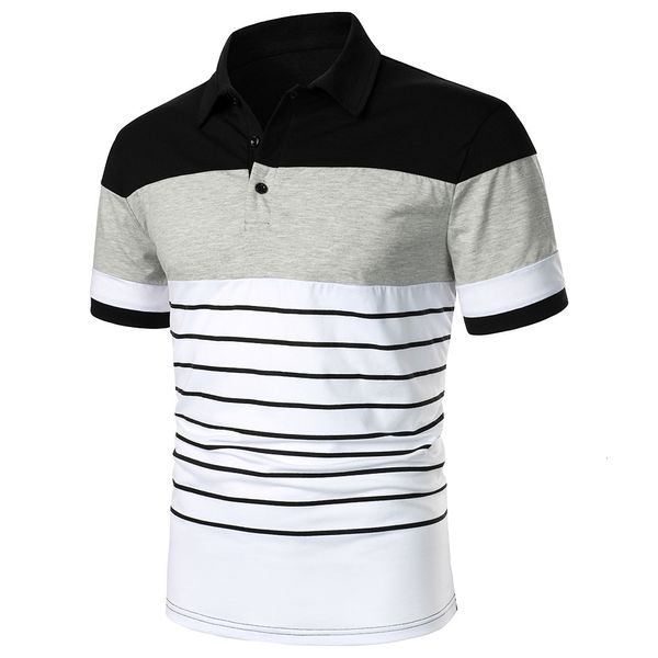 Polo Masculino Masculino Camisa Pólo de Manga Curta Três Cores Emenda e Design Listrado Top Streetwear Moda Casual Esportes Lapela 230718