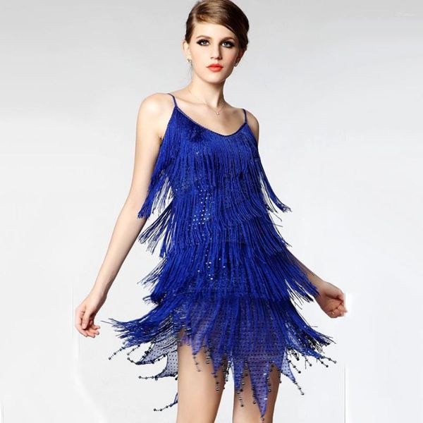Stage Wear Roaring Finge Sequin Spaghetti Strap Anni '20 Great Gatsby Girls Style Party Dress Flapper Costumi per donna Donna Donna