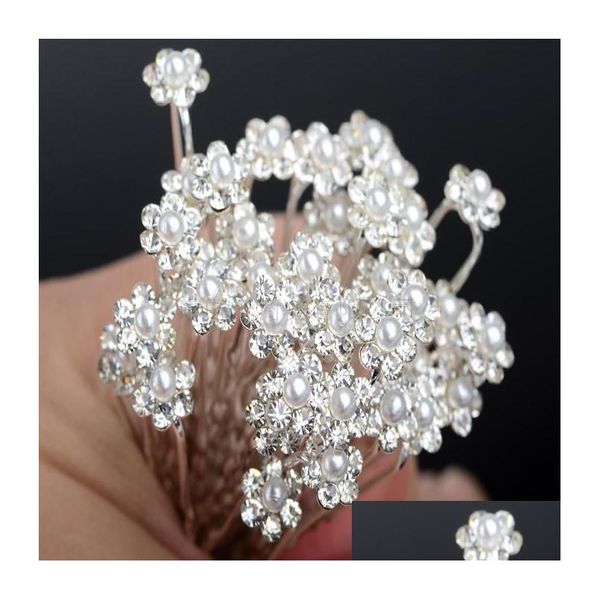 Headpieces Atacado 40Pcs Acessórios Bridal Pearl Hairpins Flower Crystal Rhinestone Hair Pins Clip Dama de Honra Mulheres Drop Delivery Dhnd3