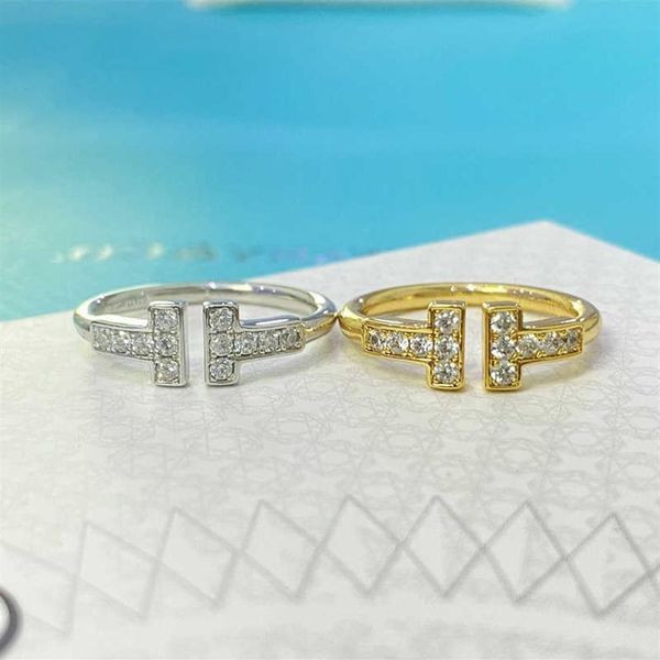 Midi Rings anel designer de jóias Double T 925 Sterling Silver Open 18k ouro rosa casal versátil luz luxo presente feminino 286h