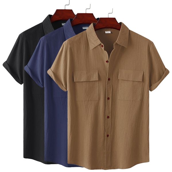 Camisas casuais masculinas Spandex Summer Short Sleeve Shirt cor sólida respirável praia havaiana blusa masculina para homens 230718