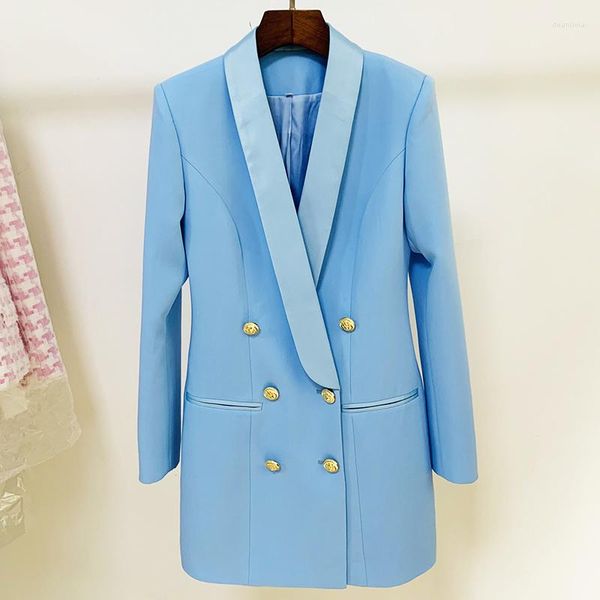 Damenanzüge, hochwertige Mode, Blazer-Kleid, Vintage, elegant, luxuriös, zweireihig, Satin, Schalkragen, lange Blaser-Anzugjacke