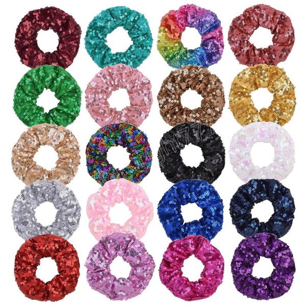 11 cm vintage paillettes scrunchie fasce per capelli nero / blu / oro / argento donne ragazze anello per capelli intestino crasso accessori per capelli tinta unita