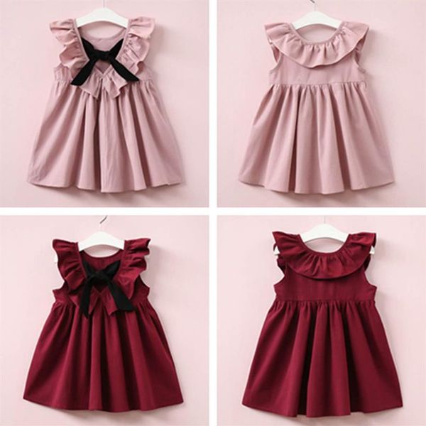 Cute Baby Girls Summer Sundress Bowknot Short Mini Vest Dress Toddler Kids Cotton Abiti casual Abito senza maniche Rosso rosa266I