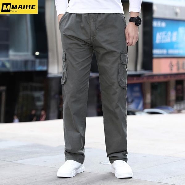 Pantaloni da uomo Verde Baggy Gamba larga Autunno Outdoor Jogging Tattico militare Elastico in vita Cotone Casual Cargo Taglie forti