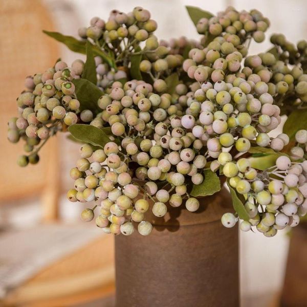 Dekorative Blumen, 4 Stück, künstliche grüne Beerenbohnenzweige, Schaumbeeren, Pflanzen für Weihnachtsdekoration, Zuhause, Hochzeitsstrauß, Party-Blume