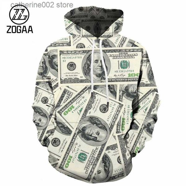 Мужские толстовки толстовок Zogaa осень/зима в горячем стиле доллар цифровой печать 3D свитер с капюшоном мужская бейсбольная форма спортивная куртка T230719