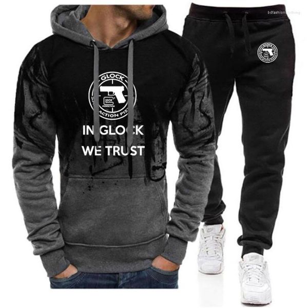 Tute da uomo Pistola USA Logo sfumato 2 pezzi Tuta primavera autunno Felpa con cappuccio Tuta Pantaloni Casual Abbigliamento sportivo maschile